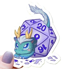 Baby Blue Dragon with D20 Dice Sticker - 3" Waterproof Vinyl Decal