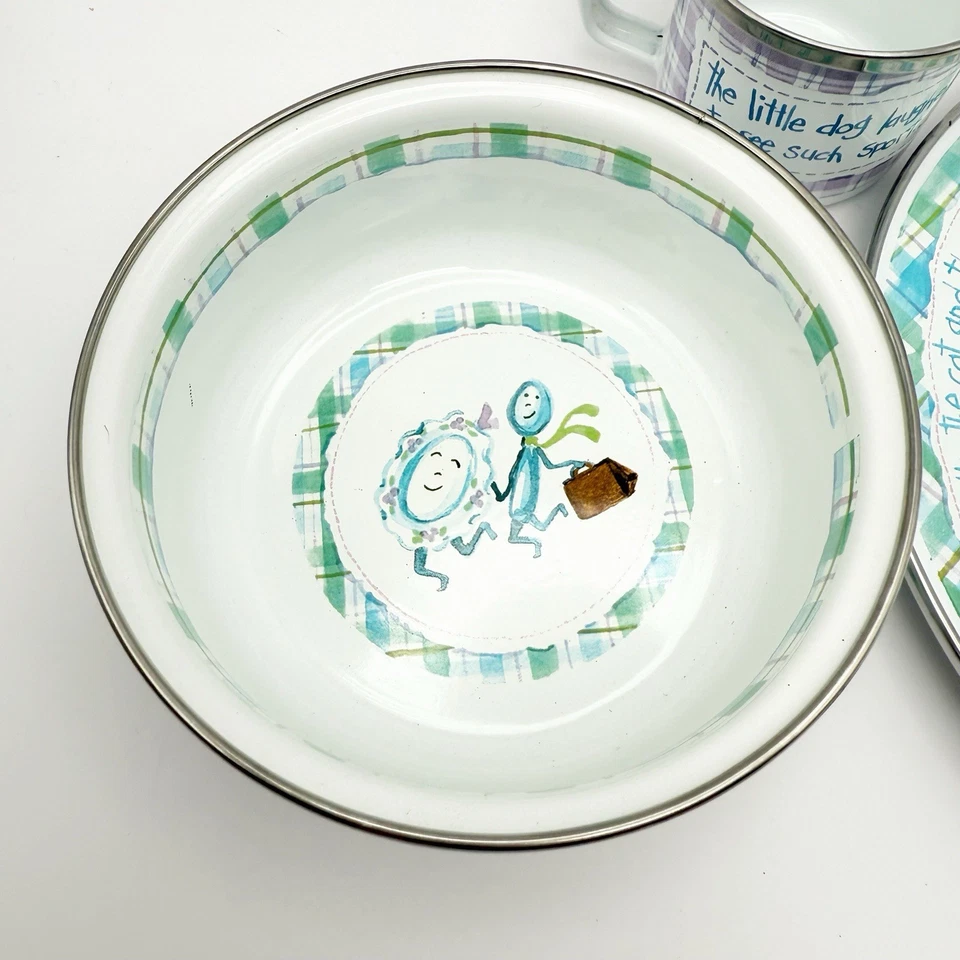 Golden Rabbit Enamelware Child's Set 3 Piece Nursery Rhyme Cow Cat Dog Spoon NEW - Image 4 of 4