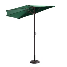 9 Ft. Steel Half round Patio Market Umbrella with Hand Crank Lift in Green