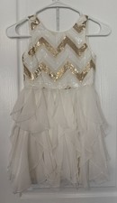 Emily West Girls Size 7 Gold and White Sequined Layered Bottom Dress