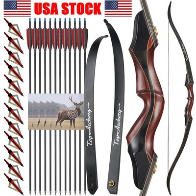 60'' Takedown Recurve Bow 25-50lb Left Hand Wooden Limbs Hunting Bow Shoot Target