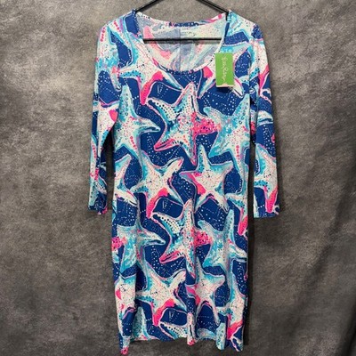 Lilly Pulitzer Beacon Shift Dress Size S Indigo Star Struck Starfish Navy Pink
