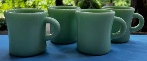 Set of 4 Fire-King Oven Ware C-Handle Jadeite Extra Heavy Restaurant Ware Mugs