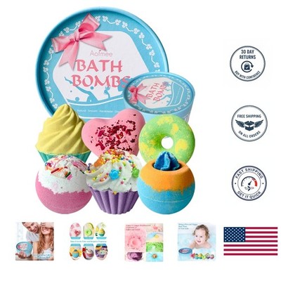 Colorful Natural Bath Bombs Gift Set with Aromatherapy - 6 Fizzes for Relaxation