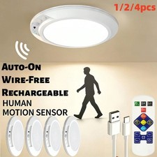 2/4 Pack Rechargeable Motion Sensor Ceiling Lights Remote Wireless Magnetic LEDs