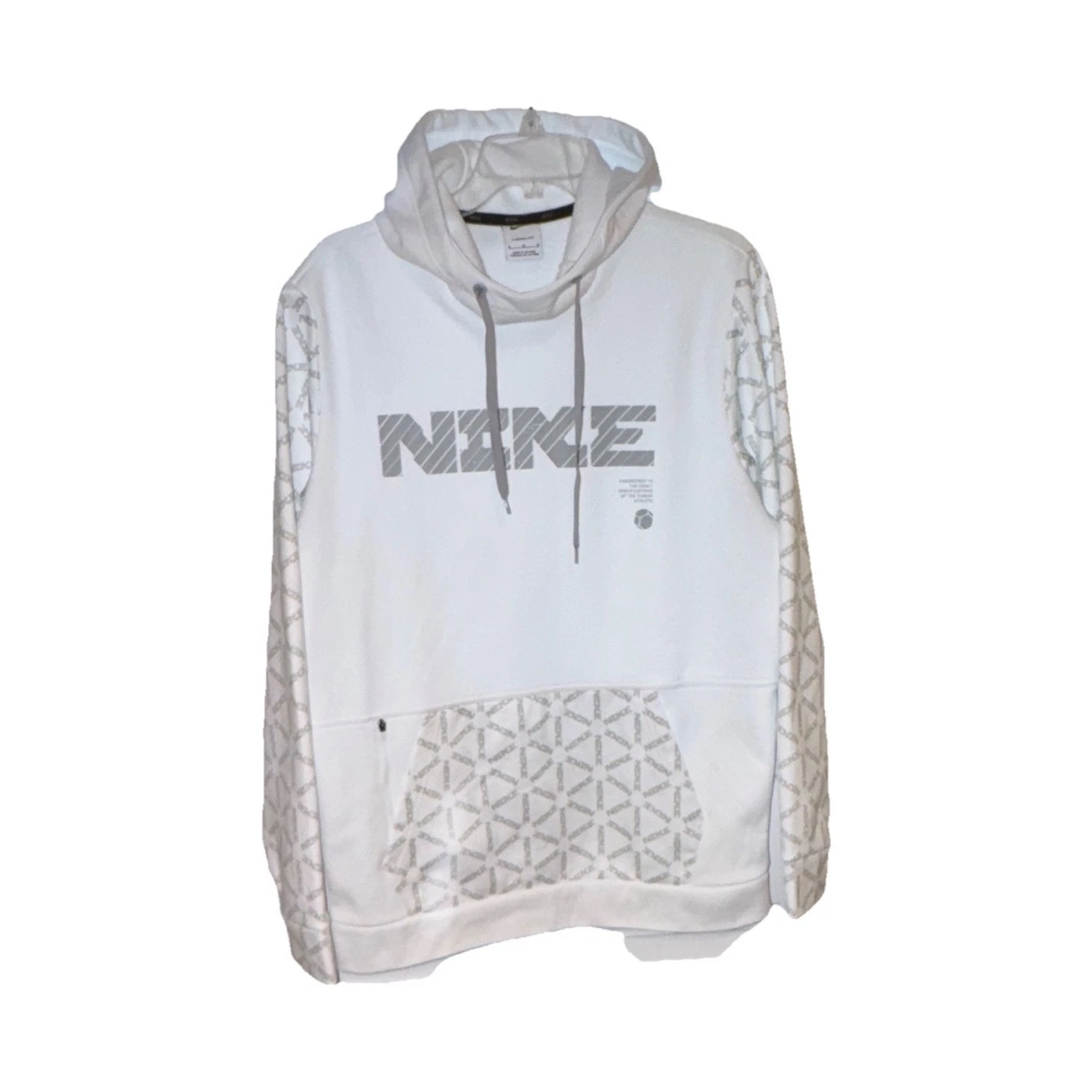 Nike Therma-FIT Fleece Hoodie White Gray Geometric Men's L Hooded Pockets