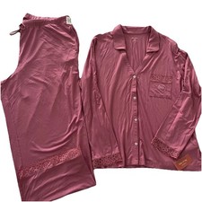 State of Day Women's XL Collared Knit Pajama Set Berry Breeze Love msrp 84.50