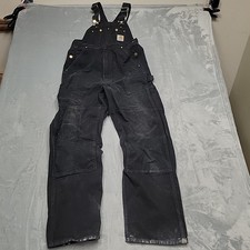 Carhartt Overalls Men 32X34 Black R01 Duck Canvas Bib Workwear Double Knee Bibs