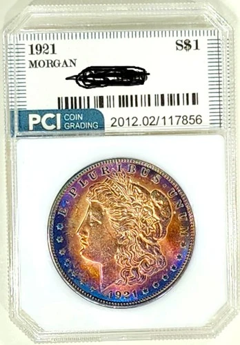 1921 Gem BU ++  Morgan Dollar  Superb Rainbow Color Toned Obverse