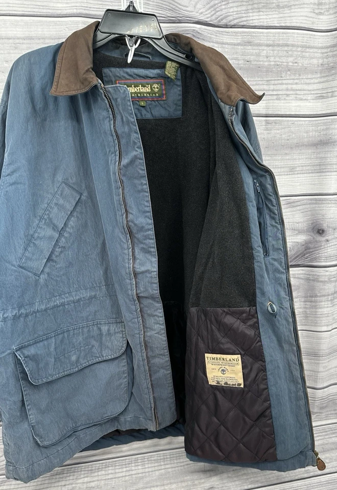 CHAQUETA FORRADA DE LANA VINTAGE AZUL TIMBERLAND WEATHERGEAR CON CUELLO DE CUERO - GRANDE Foto 4 de 4