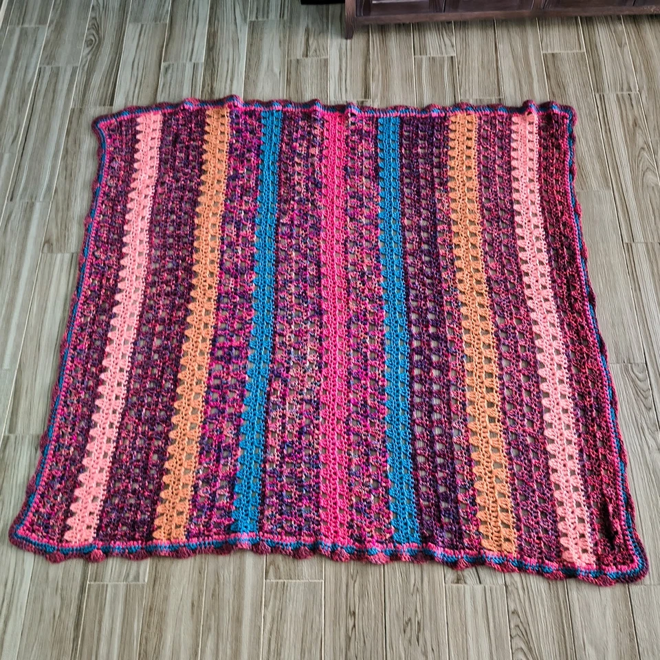 Cobertor afegão feito à mão fio multicolorido aberto robusto malha retangular 76 x 66 pol. - Imagem 3 de 4