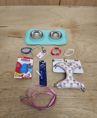 Extra Small Puppy Dog Lot With Harnesses + Toy + Collar & Dishes