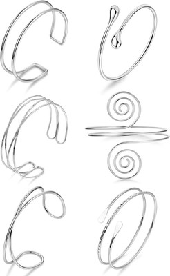 6Pcs Boho Coil Arm Cuff Bangle Set - Adjustable Minimalist Open Arm Cuff Armlet