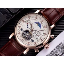 Men's Tourbillon Moon Phase Calendar Date Mechanical Stainless Steel Watch