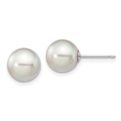 Ohrstecker 14 Karat Weißgold 8-9 mm graue Akoya Salzwasser Zuchtperlen Kugel