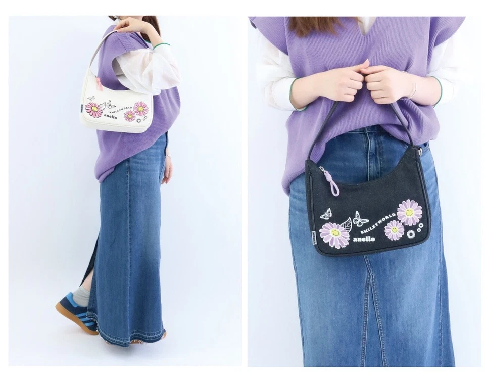 Bolso de Hombro Japón Anello【Smiley World】Edición Limitada Denim Bordado SAN002 Foto 4 de 4