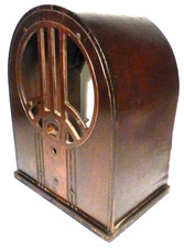 vintage PHILCO 60 CATHEDRAL part: WOOD SHELL w/BRASS FACEPLATGE & CLOTH TEMPLET