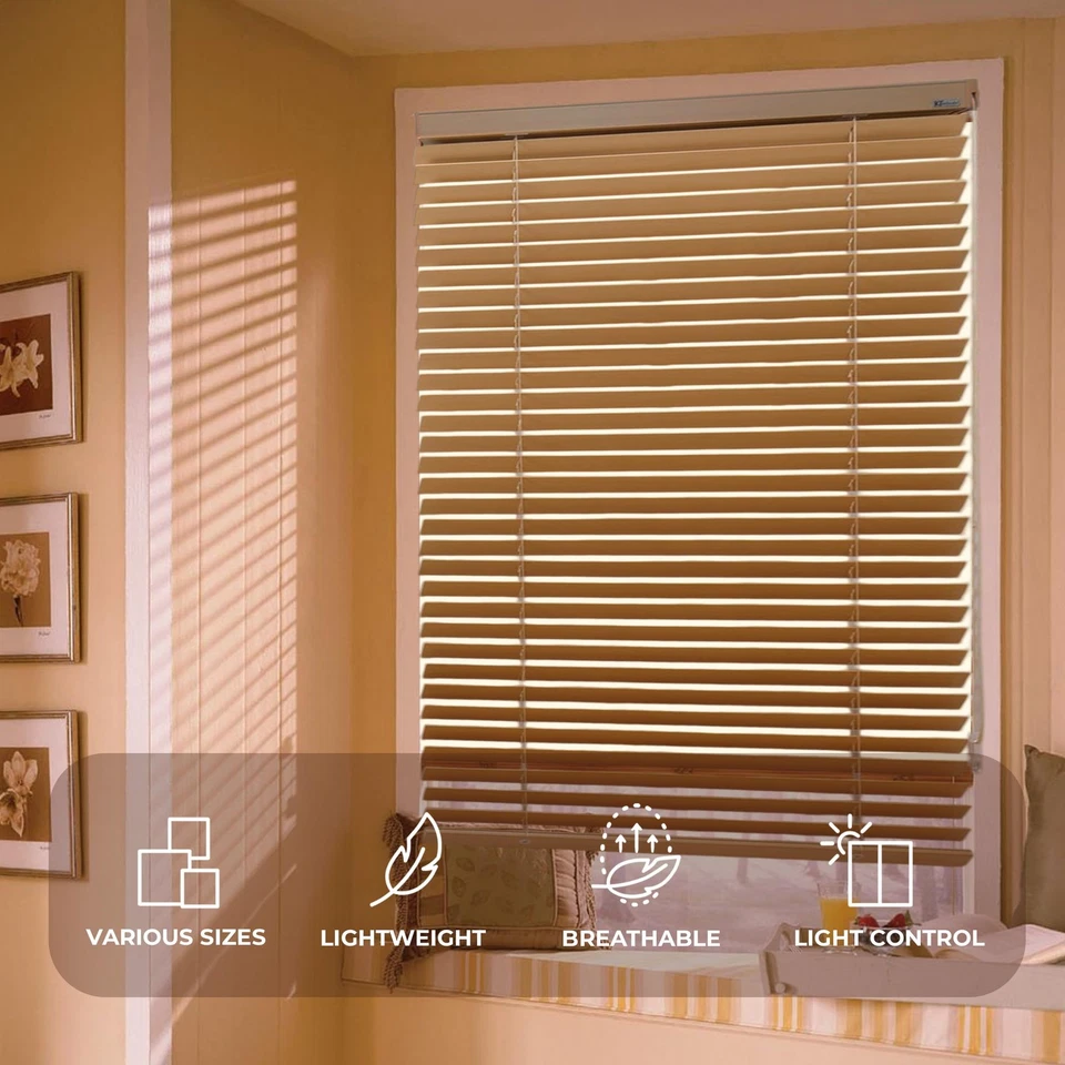 Persianas venecianas de madera de álamo natural, 34" de ancho x 60" de largo x 7 de profundidad, ajuste personalizado horizontal... Foto 4 de 4