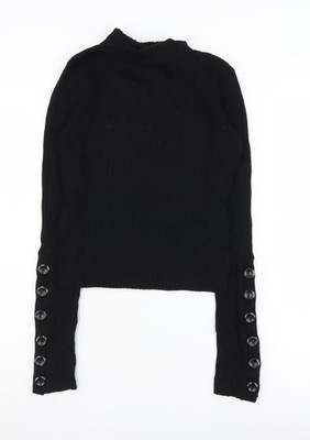Zara Strickpullover Pullover Damen schwarz Stehkragen M