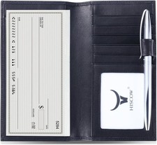 Soft Leather Checkbook Cover  Card Holder with Divider - Italian Calfskin Blac