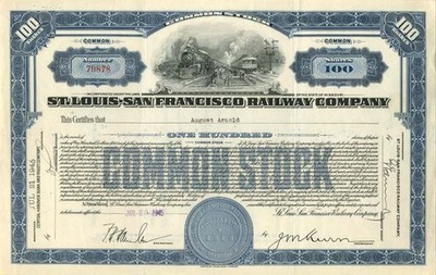 St. Louis-San Francisco Railway Co. - 1937-45 dated Railroad Stock Certificate