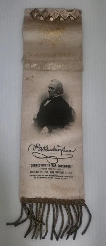 1894 GAR Pin / Councilman Ribbon Connecticut's War Governor Buckingham Statue