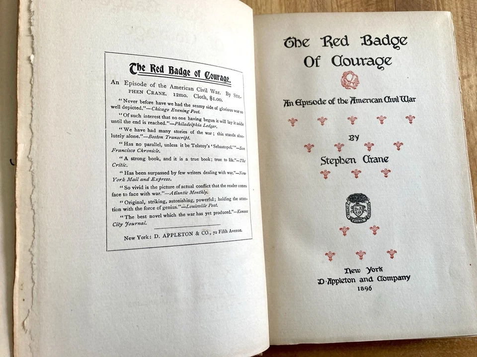 THE RED BADGE OF COURAGE by STEPHEN CRANE 1896 EARLY EDITION HC CIVIL WAR NOVEL Foto 2 de 4
