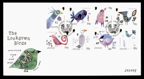 DR WHO 2021 GB JERSEY FDC LOCKDOWN BIRD CACHET COMBO M68300