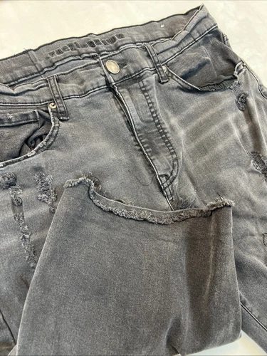 RUE 21 Short Homme 34 Supreme Flex Au dessus du Genou Distressed Jean Shorts Noir