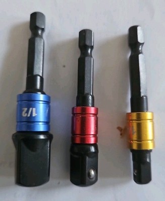 3 Stück Bohrer Adapter für Steckschlüsselaufsatz Sechskant 1/4 3/8 und 1/2 Zoll Antrieb.