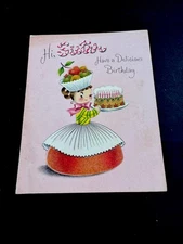 1 VTG MCM Norcross “Candy” Birthday Greeting Card, Betty W/ Fancy Glittered Cake