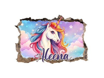 Personalisiertes Einhorn Schlafzimmer Wandbild - 3D Vinyl Aufkleber individueller Name Sticker 85
