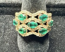 925 Sterling Silver Lab Emerald Ring Green Cluster Statement Band Size 7 CZ