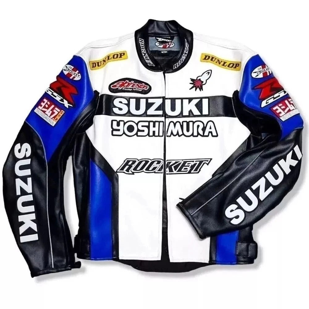 Suzuki GSXR Biker Motorcycle Leather Jacket Motorbike Sports