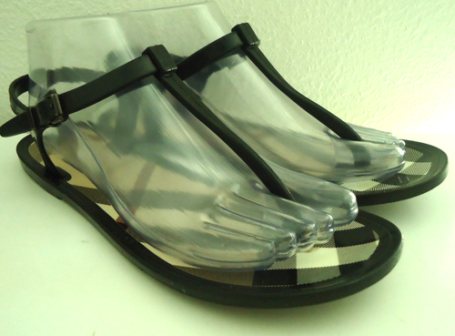 Burberry Women's Thong T Strap Flat Jelly Sandals Black Nova Check 8/38 - Picture 5 of 16