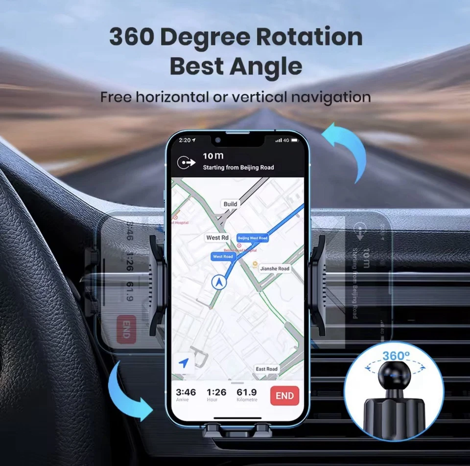 360° Rotating Car Phone Holder With Automatic Locking And Universal Air Vent - Image 2 of 4