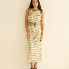 Doen French Silk Blend Dress Scarf Polka Dot Skirt