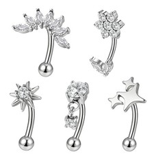 5Pcs 16g Stainless Steel Eyebrow Rings Flowers CZ Internal Thread Belly Piercing