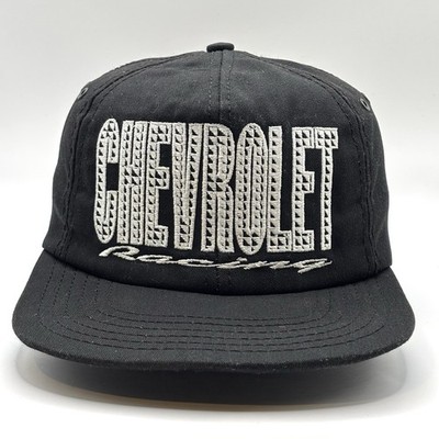 Vintage Chevrolet Racing Hat Cap SnapBack Black Script Blockhead 90s VTG Rare