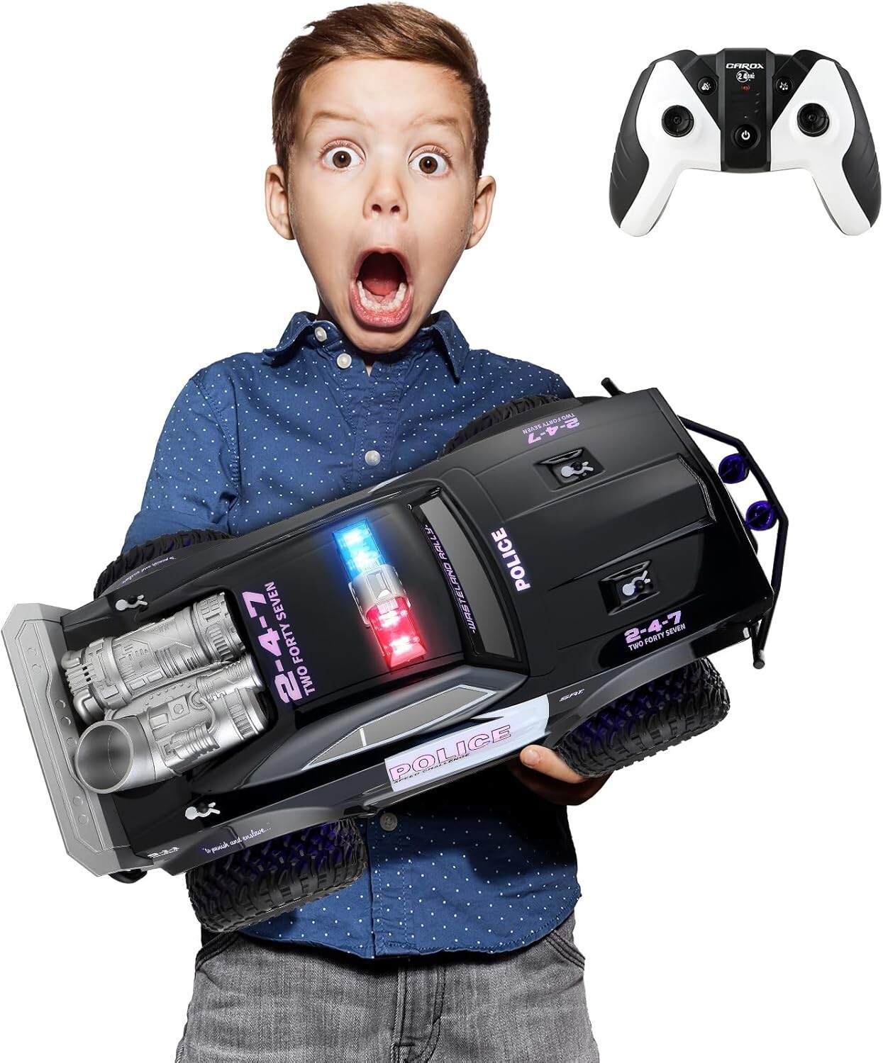 Large Remote Control Police Car Toy with Lights and Sirens for Boys 1:8 Cop Car