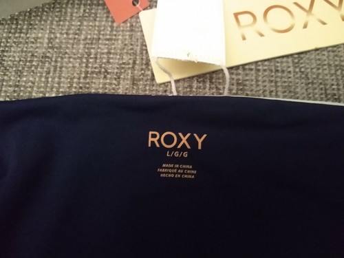 New Roxy Blue White Geometric Bikini Bottoms Size L Side Cutout Details - Picture 4 of 7
