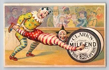 Victorian Trade Card Clarks Mile End Thread Clowns Circus Sewing 4.5" x 3"