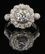 Simulated 3.10CT Round Cut Sapphire 935 Silver Engagement Women Halo Style Ring