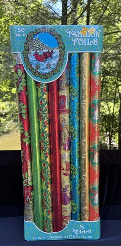 Rare 1960s MCM Foil Christmas Wrapping Paper 8 Rolls RARE 50 Sq Ft Mint Sealed!