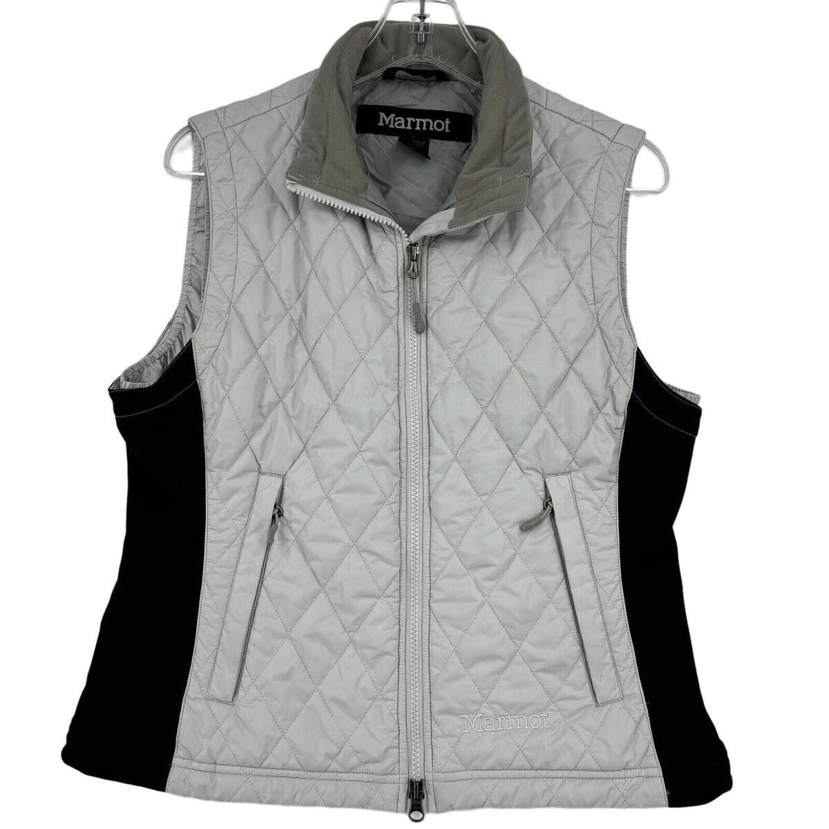 Marmot Quilted Puffer Vest Full Zip Stretch Side Panels Gray Marmot Quilted Puffer Vest Full Zip Stretch Side Panels Gray
