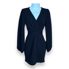 SMALL SHEIN BLACK BELTED DRESS STRETCH LONG SLEEVE PUFF SLEEVE CLASSIC