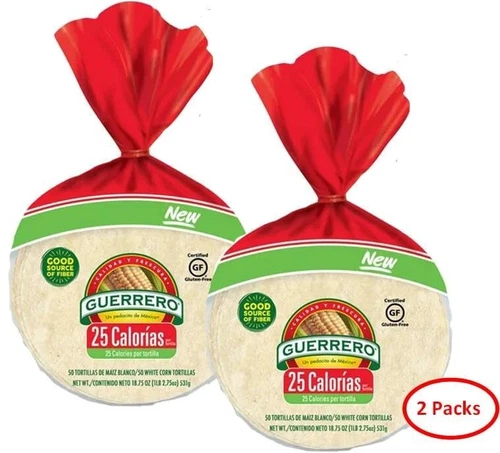 Guerrero 25 Calories White Corn Tortillas, 18.75 oz, 50 Count - 2 Packs 100