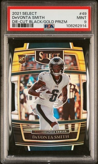 2021 Select DeVonta Smith Die-Cut Black Gold Prizm ROOKIE RC PSA 9 MINT #49