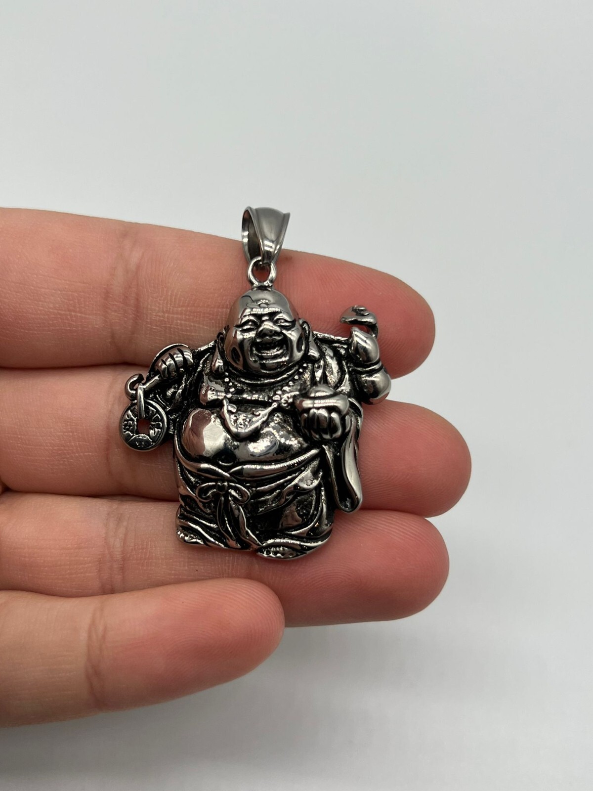 Stainless Steel Style Peace and Success Cloth Bag Buddha Good Luck Pendent