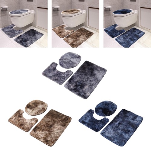 3 Piece Bathroom Bath Mat Set Toilet Lid Water Absorbent Large Bathroom